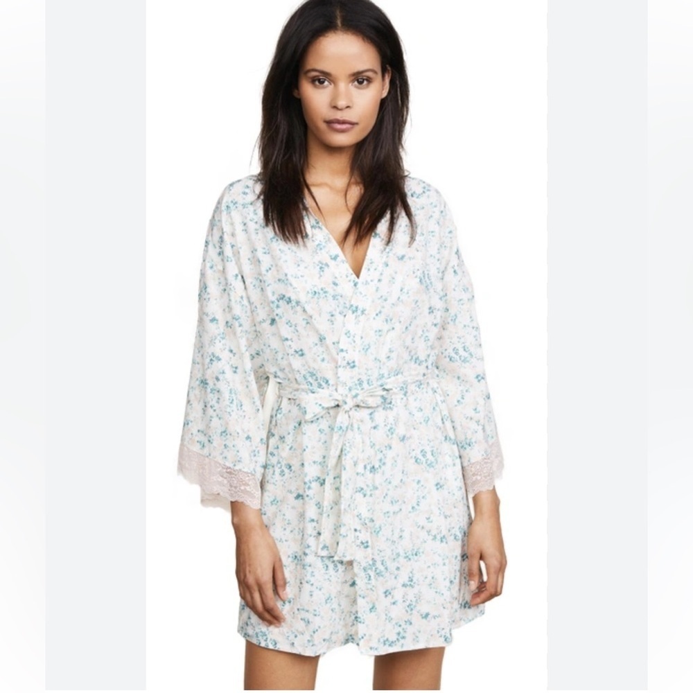 Eberjey X Rebecca Taylor Lily Kimono Ivory Floral Robe Medium